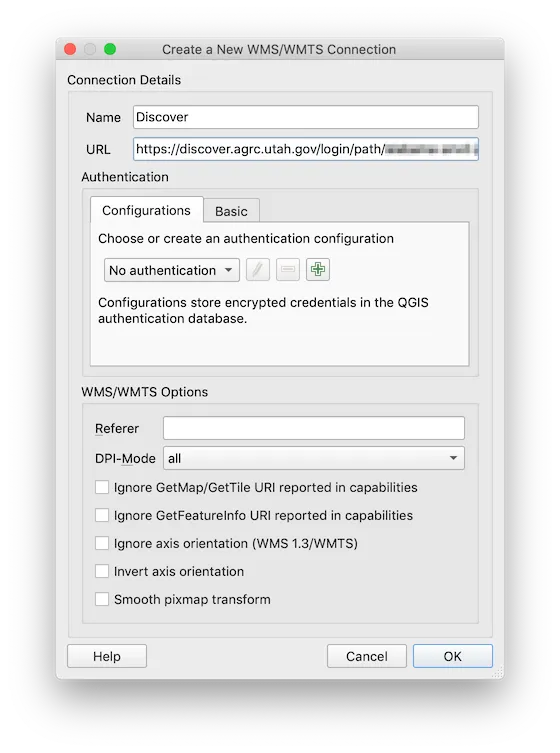 QGIS screenshot new WMTS connection