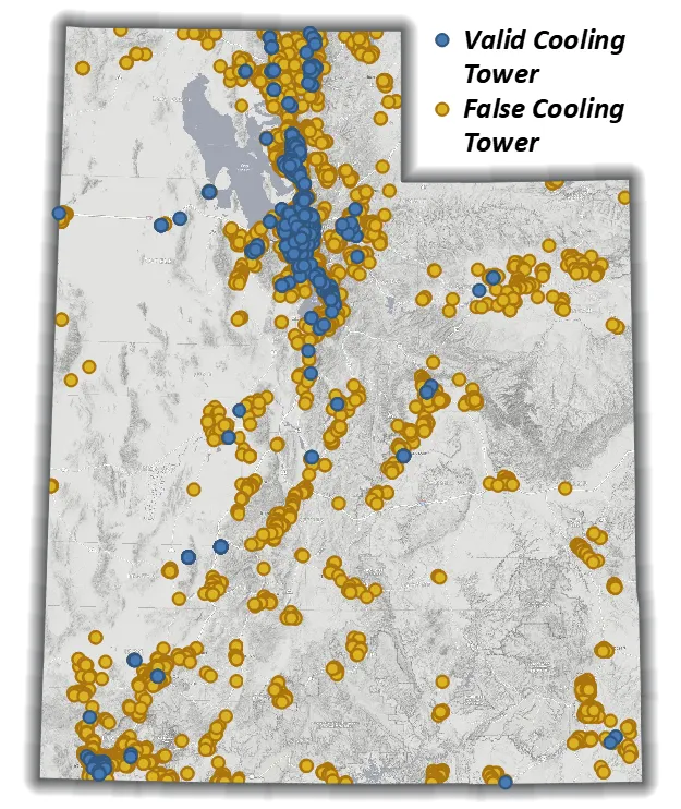 Map of cooling towers with confidence > 0.5