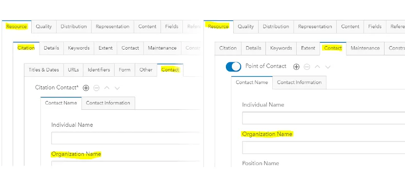 Organization name sources in ArcGIS Online metadata screenshot