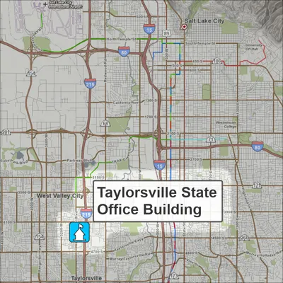 Map with pin of Taylorsville State Office Building Location